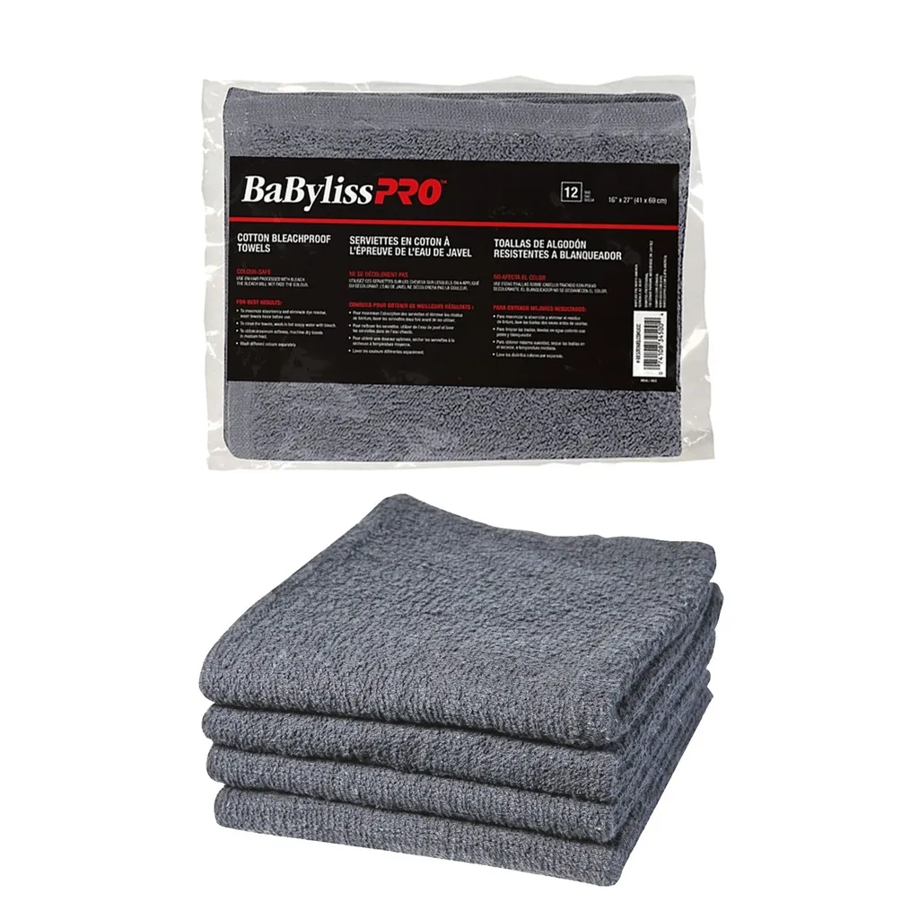 [BAB0001] BABYLISS Pro Cotton Bleach Proof Towels 12pcs/bag-Gray