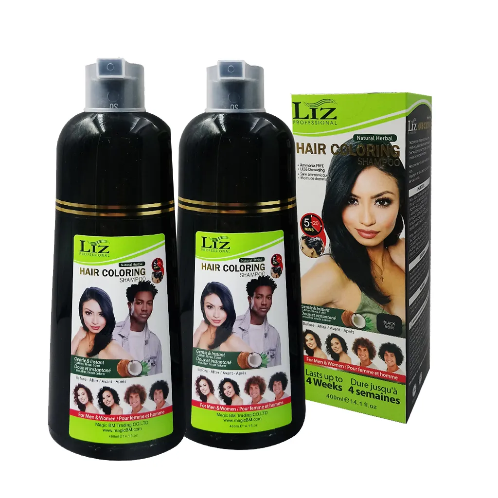 LIZ Hair Coloring Shampoo, Black, 400ml, 2pcs Set